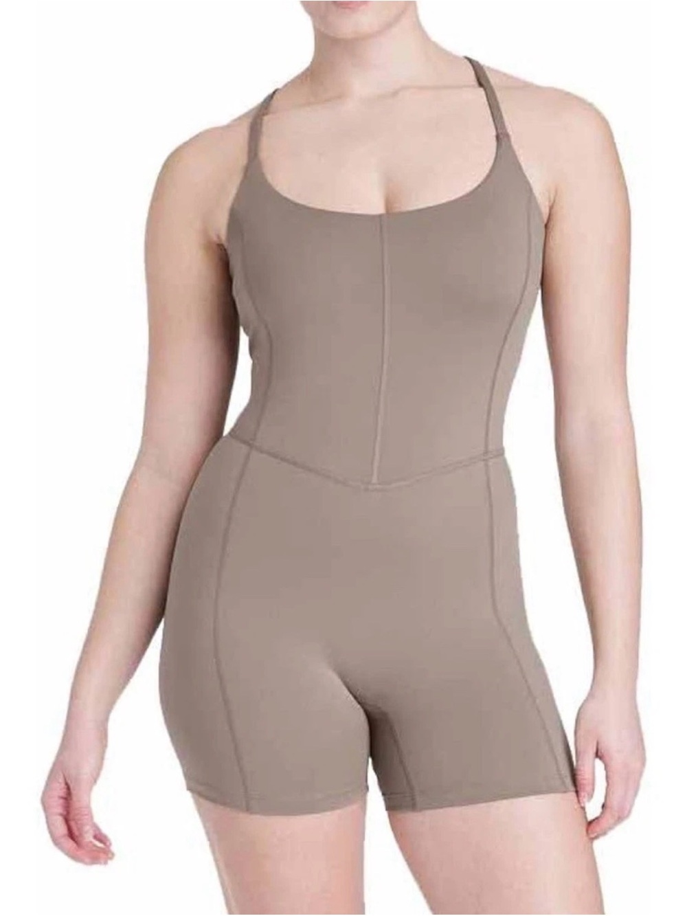NWT All in Motion Brushed Sculpt Short Bodysuit Dark Brown XL